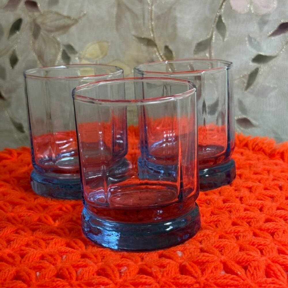 Vintage Anchor Hocking Light Blue Essex Pattern Short Tumblers Set of 3.